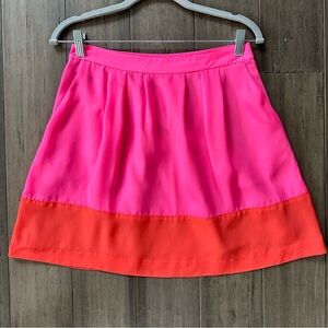 J. Crew Factory Bright Pink Orange A-Line Colorblock Mini Skirt Size 2